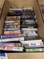 Box of VHS Tapes approx 60 Mostly Kids Movies