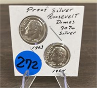 (2) 90% Silver Roosevelt Dimes 1963 & 1964