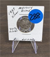 1937-S Silver 90% Mercury Dime Ext Fine