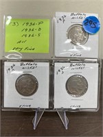 (3) Very Fine 1936-P D & S Buffalo Nickels