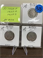 (3) Buffalo Nickels 1935 P D & S All Very Fine