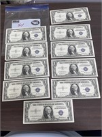 10-Silver Certificates Consecutive Ser # $1 Bills