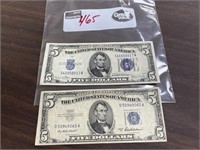 1934-D 1953-A Silver Certificate $5 Bills