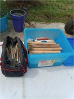 Tote Of Wood Stakes and Bag Of Yard Spikes