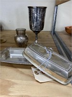 Silver Plate Butter Dish w/Lid Goblet & Container