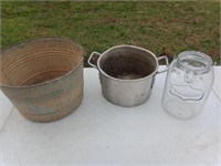 Metal Pots And Yorkshire Glassware Jug 10in Tall