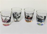 Set Of 4 Western Cowboy Colored Base shot glasses