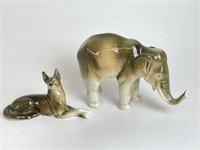 Royal Dux Porcelain Elephant & Dog Figures