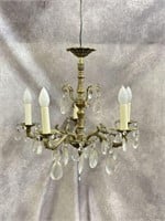 Vintage Metal Chandelier with Glass Prisms