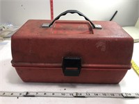 Red plastic tacklebox with contents