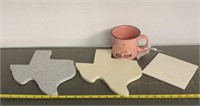 3 Texas hot plates and mug