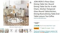 W8590 JOIN IRON 5-Piece Glass Dining Table Set