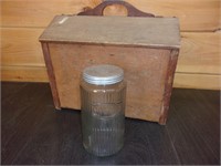 large hoosier coffee jar and sewing stand