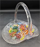 (12) Art Glass Candy in Glass Basket w/ Handle