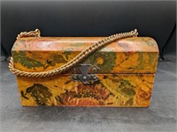 Vintage Wooden Box Purse w/ Gold Tone Chain Handle