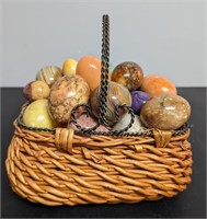 Wicker Handle Basket w/ Alabaster Marble Eggs