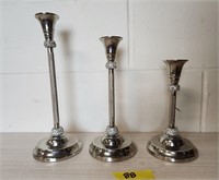 3- Rhinestone adorned faux silver candle holders
