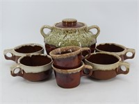 Pottery Bean Pot & Soup Mugs