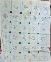 Quilted Embroider White And Blue Blanket As Is