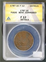 US Coins 1787 Fugio Cent F12 Details (Bent, Corrod