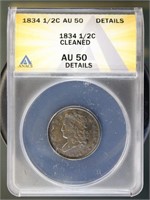 US Coins 1834 Classic Head Half Cent AU50 Details