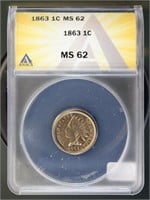 US Coins 1863 Indian Head Cent MS62 ANACS