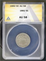 US Coins 1882 Sheild Nickel AU58 ANACS