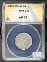 US Coins 1856 Seated Liberty Quarter AU55 ANACS
