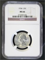 US Coins 1934 Washington Quarter MS66 NGC