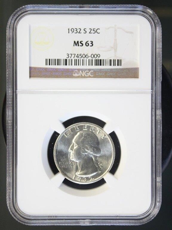 US Coins 1932-S Washington Quarter MS63 NGC