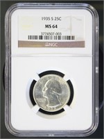 US Coins 1935-S Washington Quarter MS64 NGC