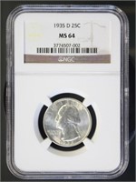 US Coins 1935-D Washington Quarter MS64 NGC