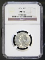 US Coins 1936 Washington Quarter MS65 NGC