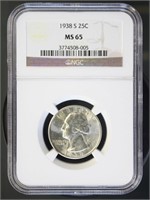US Coins 1938-S Washington Quarter MS65 NGC