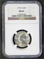 US Coins 1937-D Washington Quarter MS63 NGC