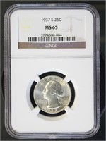 US Coins 1937-S Washington Quarter MS65 NGC