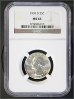 US Coins 1939-D Washington Quarter MS65 NGC