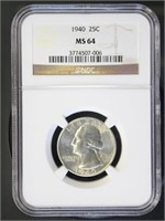 US Coins 1940 Washington Quarter MS64 NGC