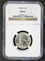 US Coins 1940-S Washington Quarter MS65 NGC
