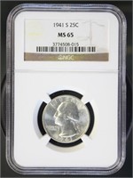 US Coins 1941-S Washington Quarter MS65 NGC