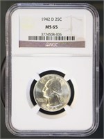 US Coins 1942-D Washington Quarter MS65 NGC
