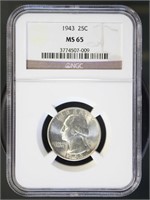 US Coins 1943 Washington Quarter MS65 NGC