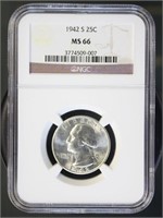 US Coins 1942-S Washington Quarter MS66 NGC