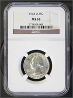 US Coins 1943-D Washington Quarter MS65 NGC