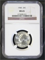 US Coins 1945 Washington Quarter MS65 NGC