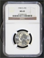 US Coins 1945-S Washington Quarter MS65 NGC