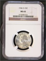 US Coins 1946-D Washington Quarter MS65 NGC