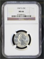 US Coins 1947-S Washington Quarter MS66 NGC