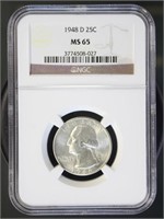 US Coins 1948-D Washington Quarter MS65 NGC
