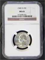 US Coins 1949-D Washington Quarter MS65 NGC